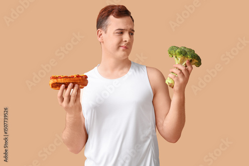 Young thoughtful overweight...