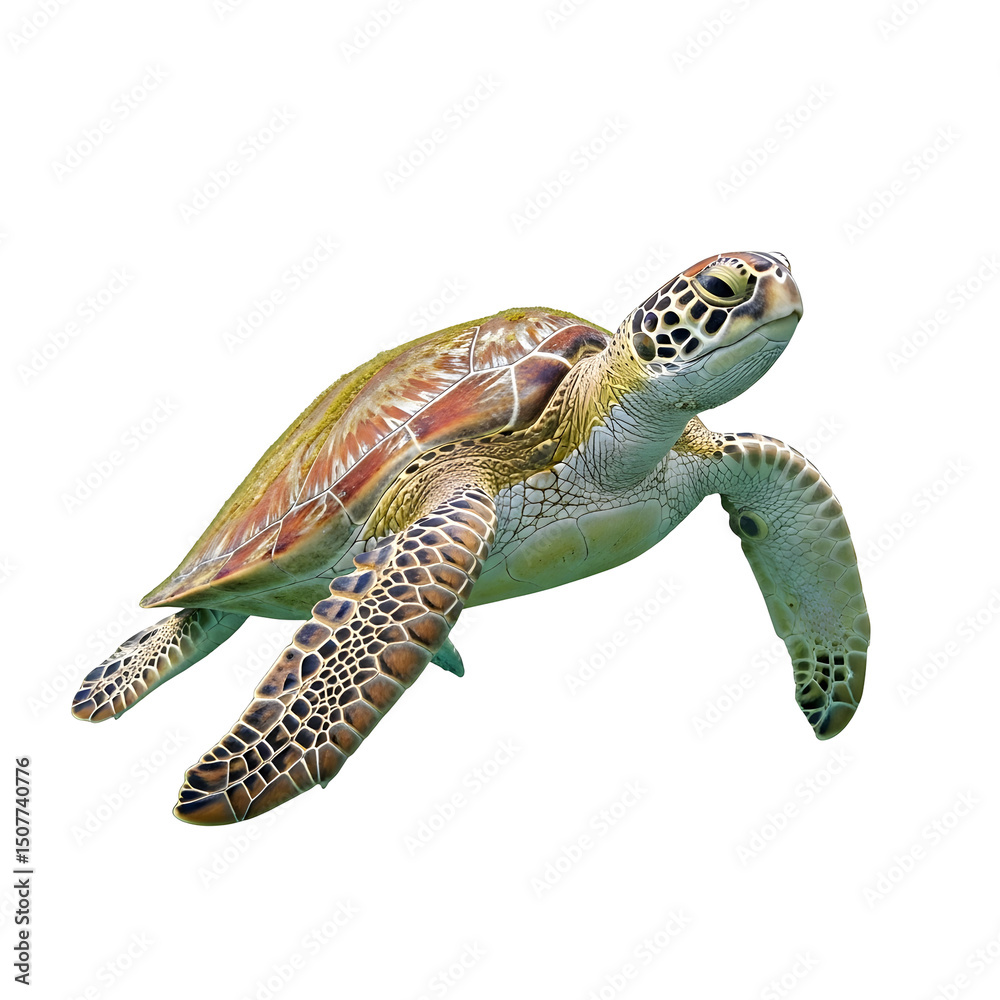Obraz premium Green Sea Turtle Swimming Underwater Marine Reptile Wildlife Conservation