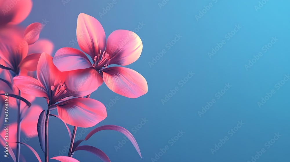 Obraz premium Vibrant pink flowers in a soft blue backdrop.