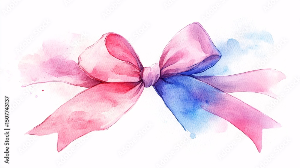 Fototapeta premium Delicate watercolor ribbon bow.