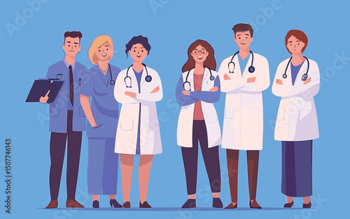 Diverse Team of Professional Doctors in Medical Uniforms
