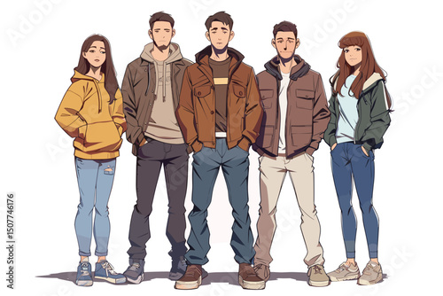Diverse Group of Stylish Young People in Casual Outfits