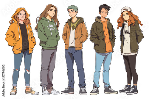 Diverse Group of Stylish Young People in Casual Outfits