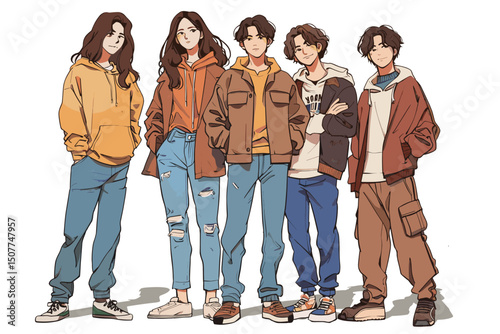 Diverse Group of Stylish Young People in Casual Outfits