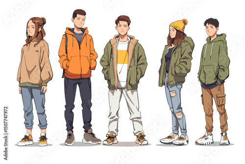 Diverse Group of Stylish Young People in Casual Outfits