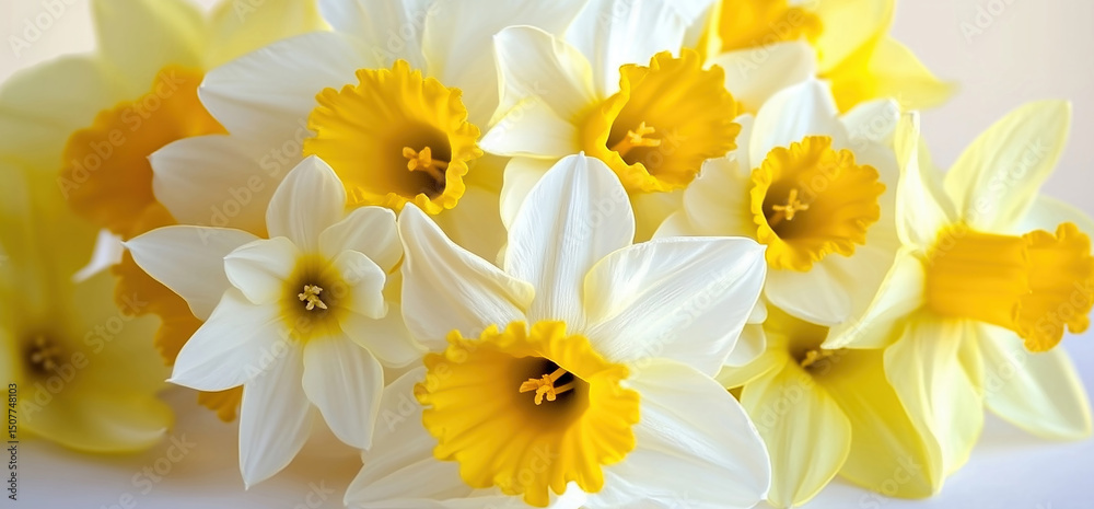Fototapeta premium Close-up Bouquet of White and Yellow Daffodils Displaying Their Springtime Beauty and Freshness