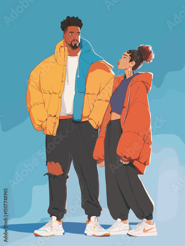 young couple in winter clothes