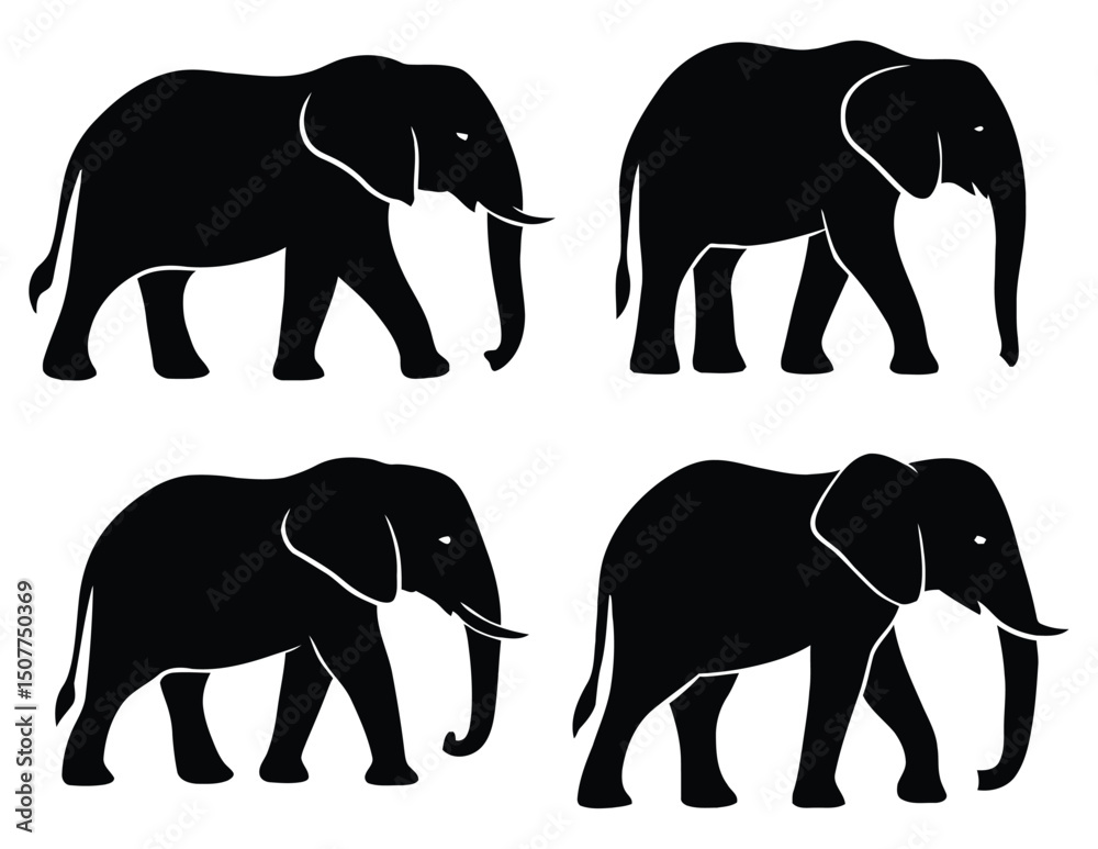 Fototapeta premium Elephant silhouette vector illustration on white background
