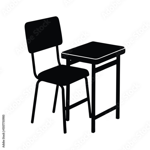 Classroom desk and chair vector silhouette