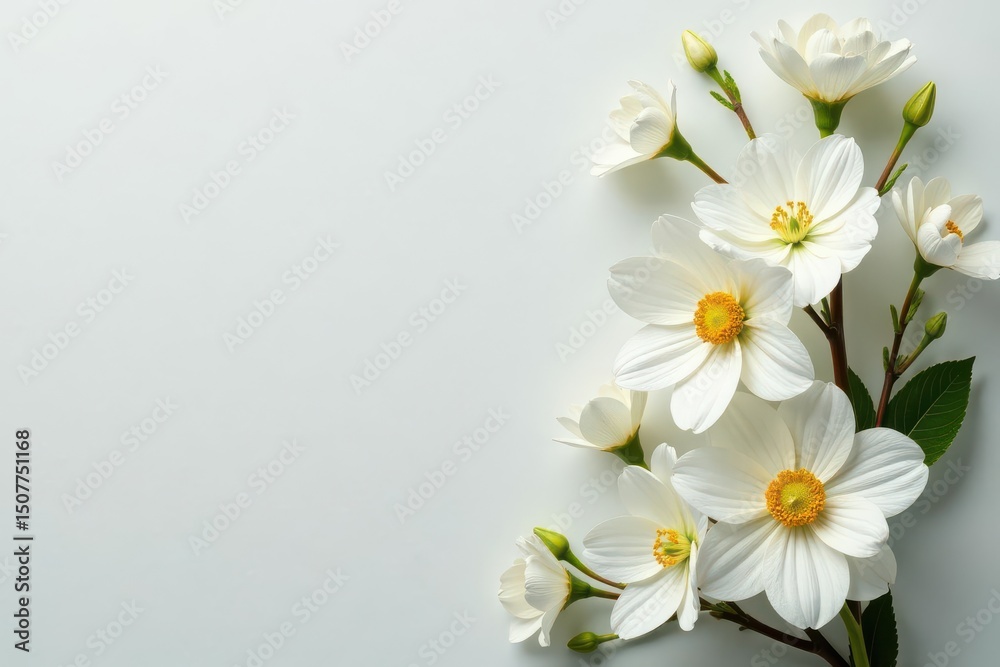 Fototapeta premium Elegant white floral arrangement on pristine background, flowers, nature