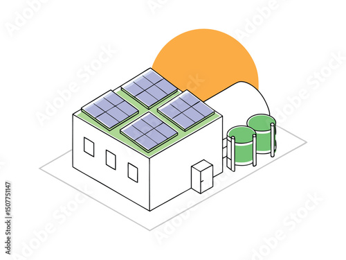 Solar Power Building Green Energy Illustration