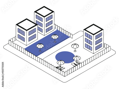 Apartment Complex Pool Isometric Illustration