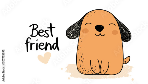 Vector illustration of "Best Friend" cute puppy dog pet � cartoon dog character for icon, logo, poster, and banner design. Funny, happy pet concept.
