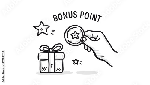 Bonus Point Earn Doodle Icon Hand Drawn Sketch Style Loyalty Program Reward Gift Concept Vector Illustration