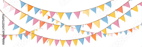 Colorful Carnival Bunting Vector: Festive Triangle Flags & Garland Decorations � Party Banner, Flyer Template