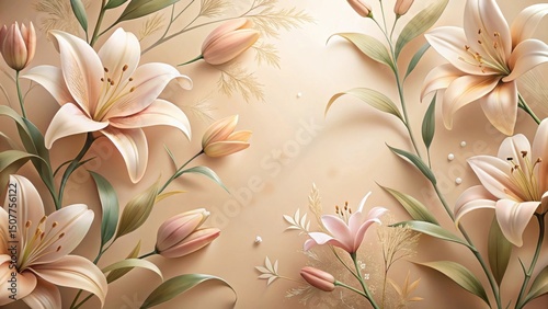 Elegant Lilies and Delicate Tulips Arranged in a Soft Beige Setting, Creating a Serene and Peaceful Floral Composition