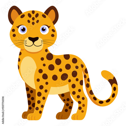 Cute cartoon leopard isolated on white background. Side view. Vector illustration.
