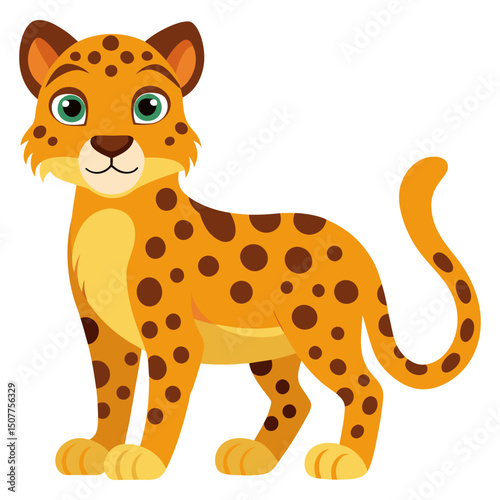 Cute cartoon leopard isolated on white background. Side view. Vector illustration.