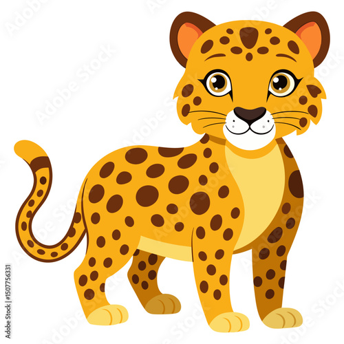 Cute cartoon leopard isolated on white background. Side view. Vector illustration.