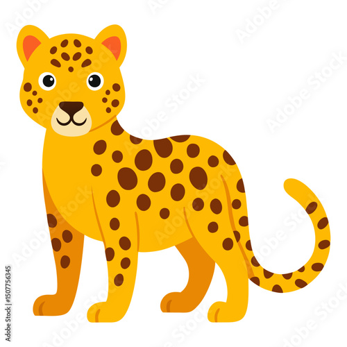 Cute cartoon leopard isolated on white background. Side view. Vector illustration.