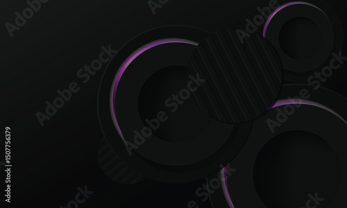 Abstract black circle dimensional background with purple neon light design