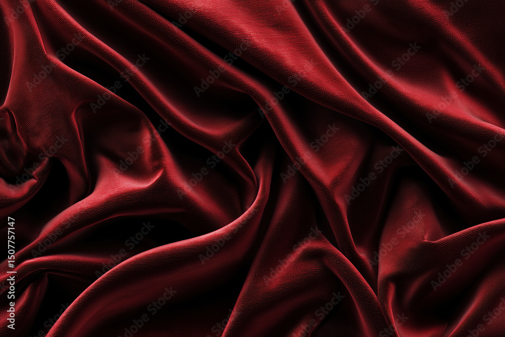 Obraz premium Elegant Close-Up of Flowing, Draped Red Velvet Fabric Texture Background