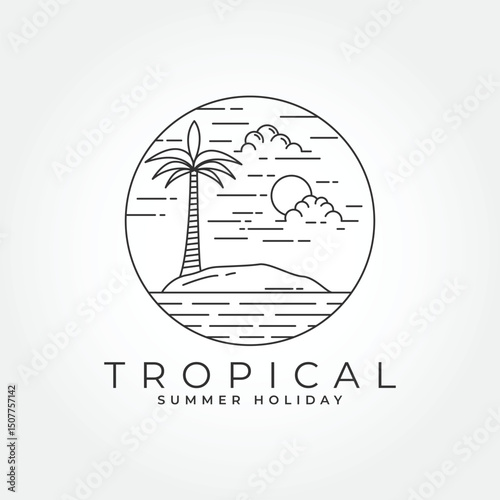 Palm tree line art minimalist logo design template flat vector