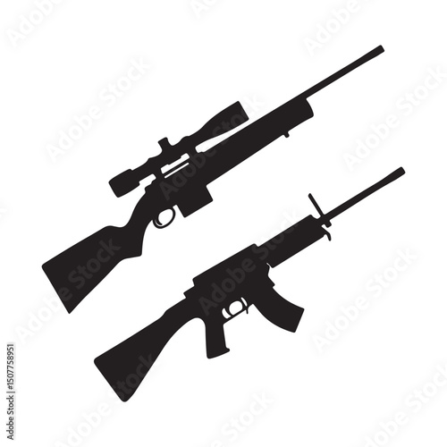 Silhouette vector illustration of rifle and assault rifle weapons
