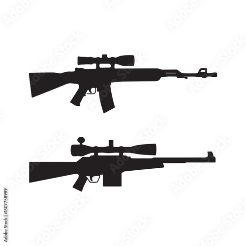 Silhouette of sniper rifles hunting guns vector illustration art