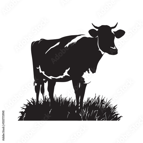 Black and white cow illustration for dairy farm and agriculture use silhouette