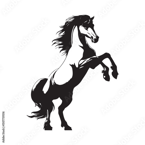 Black and white rearing horse illustration vector drawing design silhouette