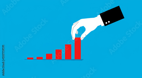 businessman building a growing bar graph illustrating business growth