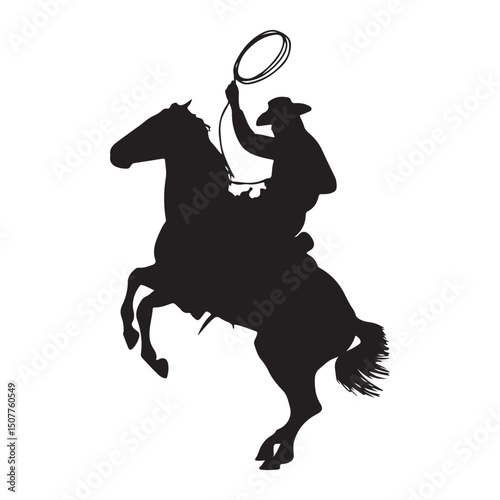 Cowboy riding horse silhouette vector illustration wild west rodeo