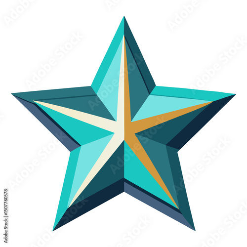 A vibrant, multi-faceted five-pointed star in shades of blue and teal with hints of gold, giving a three-dimensional effect, symbolizing quality, rating, or excellence.