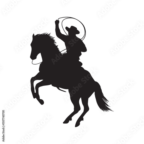 Cowboy riding horse silhouette vector illustration stock image