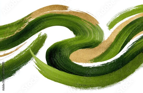 Abstract Green Gold Paint Waves Background
