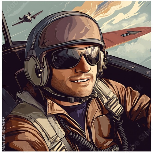 Portrait of a pilot in a cockpit.