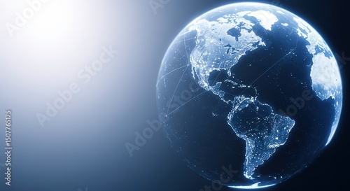 Glowing earth globe showing north and south america against a dark background
