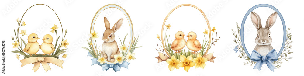 Obraz premium PNG Charming Easter animal baskets, element set on transparent background