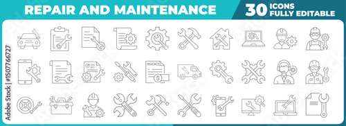 Modern thin line icons Set. Collection of repair and maintenance vector icons for various industries and services
