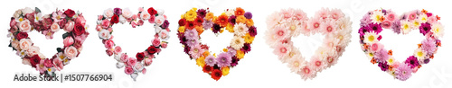 PNG Colorful floral heart arrangements, element set on transparent background