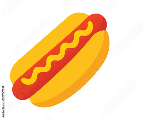 Hotdog with Mustard Vector Illustration, Classic Fast Food.