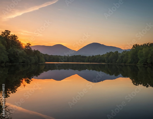 Serene Sunrise Over a Mountain Lake