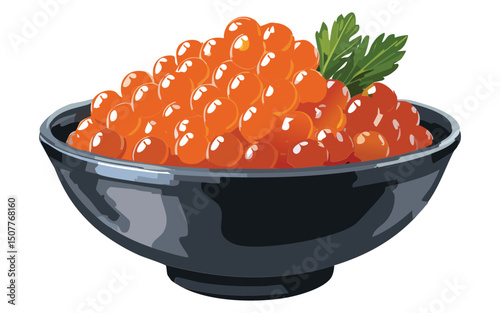 Ikura Bowl with Garnish - Vector Illustration