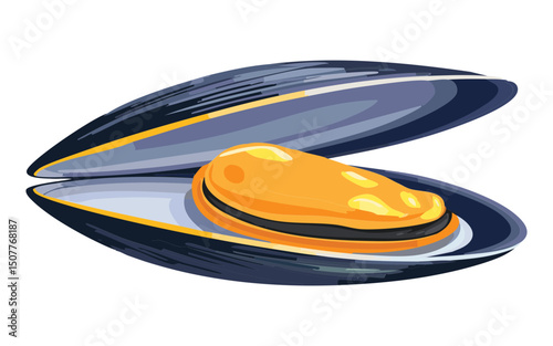 Open Mussel with Yellow Filling - Vector Illustration