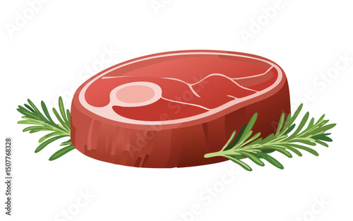 Raw meat cut with fresh herbs - vector illustration