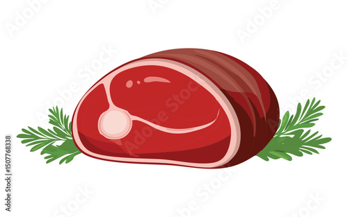 Fresh round raw meat cut for cooking - vector illustration
