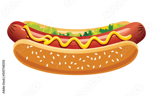 Classic hot dog with mustard ketchup - vector illustration