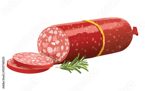 Salami Slices with Rosemary - Vector Illustration