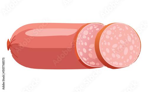 Sliced Bologna Meat Illustration - Vector Illustration